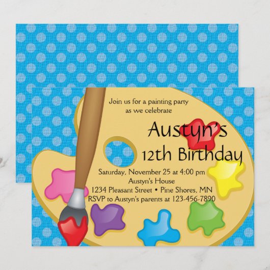 Kunst Schilderen Blauwe Verjaardag Uitnodigingen (Voorkant / Achterkant)