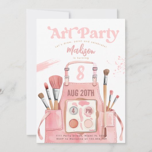 Kunst Schilderen Meisje Verjaardagsfeest Kaart (Voorkant)