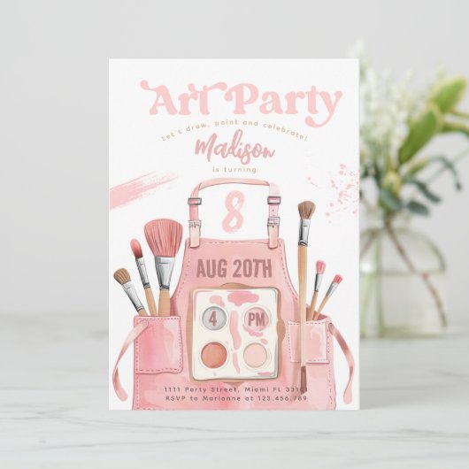 Kunst Schilderen Meisje Verjaardagsfeest Kaart (Staand voorkant)