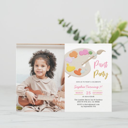 Kunst schilderende Birthday Party Fotouitnodiging Kaart (Staand voorkant)