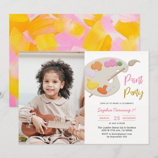 Kunst schilderende Birthday Party Fotouitnodiging Kaart (Voorkant / Achterkant)