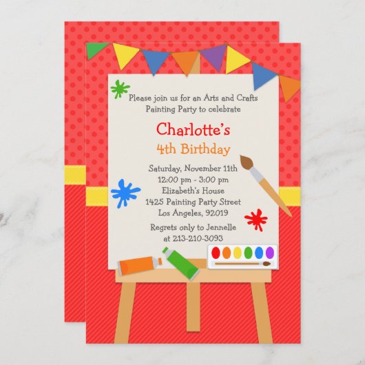 Kunst schilderende uitnodiging van de Birthday Par (Voorkant / Achterkant)