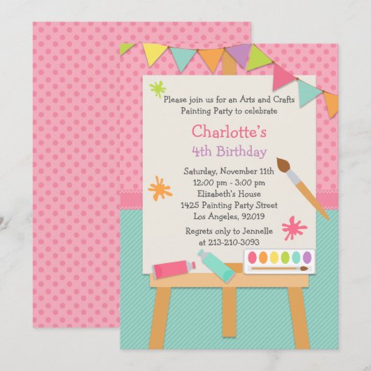 Kunst schilderende uitnodiging van de Birthday Par (Voorkant / Achterkant)