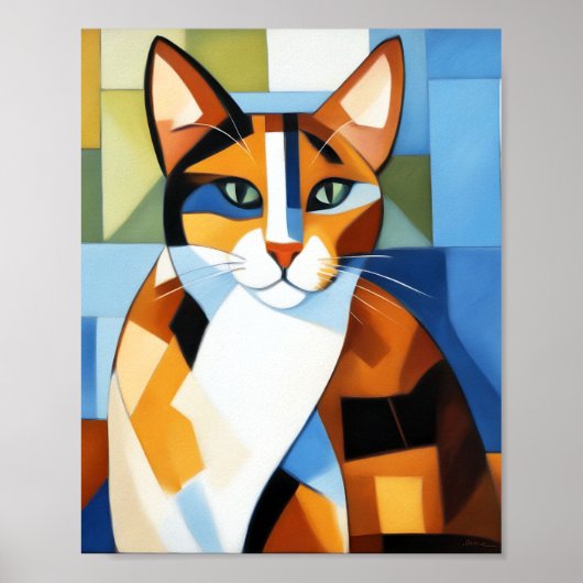 Kunst schilderij kubist Calico Cat Poster (Voorkant)