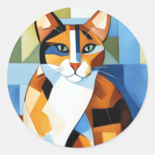 Kunst schilderij kubist Calico Cat Ronde Sticker