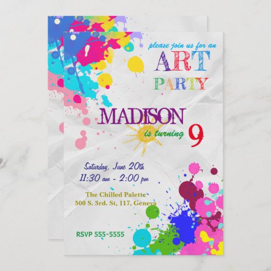 Kunst / Schilderpartij Verjaardag Uitnodiging (Voorkant / Achterkant)