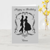 Kunst Silhouette Man Vrouw Verjaardag Kaart (Gele Bloem)