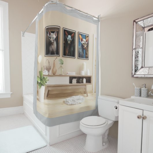 Kunst Sphynx Katten Douchegordijn (In situ)