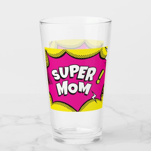 Kunst "Supermama" Colorful Comic Book Pop Glas (Achterkant)