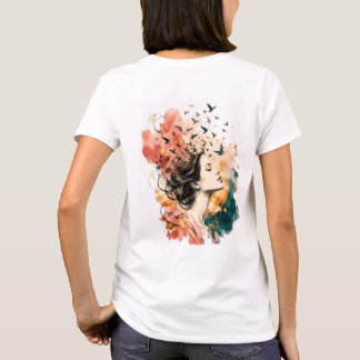 Kunst T-shirt Vrouw en Vogels