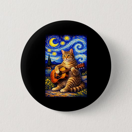 Kunst Tabby Kat Speelt Gitaar Whimsical Ronde Button 5,7 Cm (Voorkant)