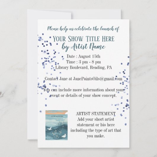 Kunst Tentoonstelling Show Lanceerfeest Kaart (Achterkant)