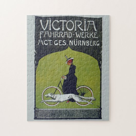 Kunst ter illustratie van  fietsdame en hond legpuzzel (Verticaal)