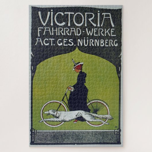 Kunst ter illustratie van  fietsdame en hond legpuzzel (Verticaal)