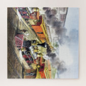 Kunst ter illustratie van  stuurstoomtreinen legpuzzel (Horizontaal)