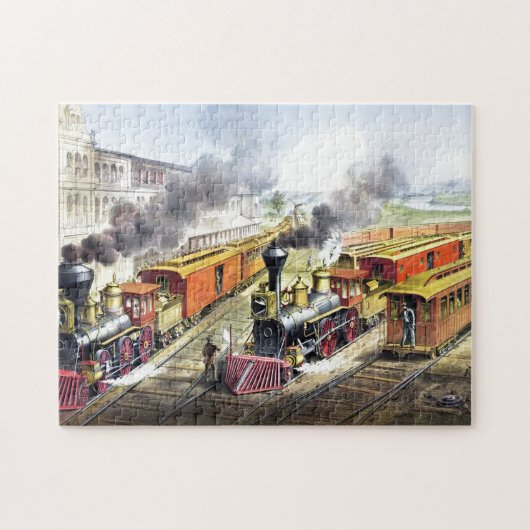 Kunst ter illustratie van  stuurstoomtreinen legpuzzel (Horizontaal)