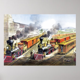Kunst ter illustratie van  stuurstoomtreinen poster