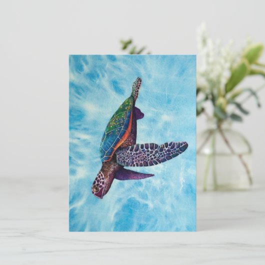Kunst textiel schildpad. Wenskaart (Staand voorkant)