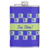 Kunst Thee Tijd Groen/Blauw Herhalend Ontwerp Heupfles (Voorkant)