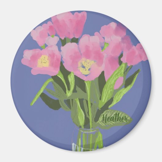 Kunst Tulp Bloem Moderne Illustratie + Naam Magneet (Voorkant)