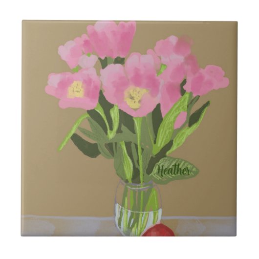 Kunst Tulp Bloem Moderne Illustratie +Name Tegeltje (Voorkant)