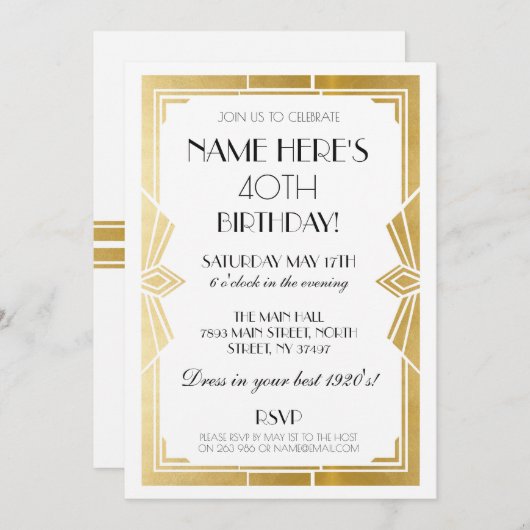 Kunst van 1920 in Birthday Deco Noite Gatsby Party Kaart (Voorkant / Achterkant)