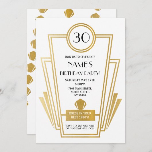 Kunst van 1920 in Birthday Deco Noite Gatsby Party Kaart (Voorkant / Achterkant)