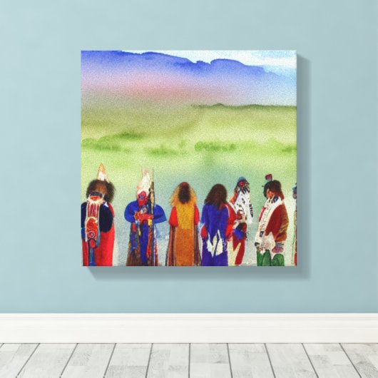 Kunst van Amerikaanse Indiaanse viering op canvas (Insitu (Houten vloer))