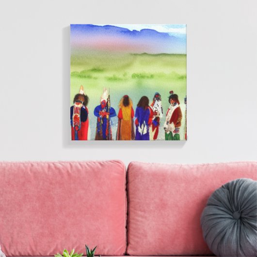 Kunst van Amerikaanse Indiaanse viering op canvas (Insitu (Woonkamer))