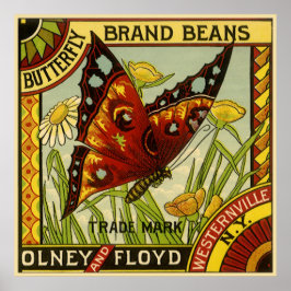 Kunst van antieke groentelabels, Butterfly merk bo Poster
