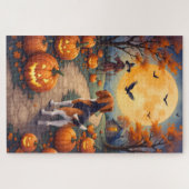 Kunst van Beagle Behekste Pompoenveld Halloween Legpuzzel (Horizontaal)