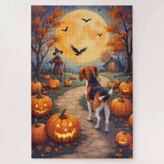 Kunst van Beagle Behekste Pompoenveld Halloween Legpuzzel (Verticaal)