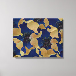 Kunst van beige en blauw bloempatroon canvas afdruk