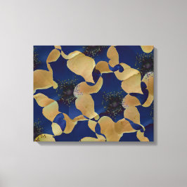 Kunst van beige en blauw bloempatroon canvas afdruk