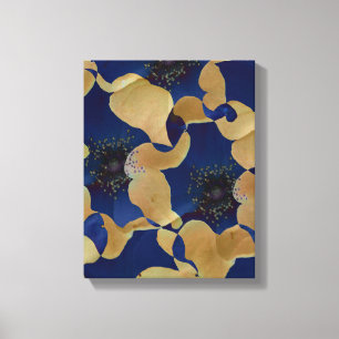 Kunst van beige en blauw bloempatroon canvas afdruk