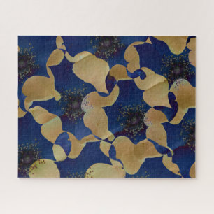 Kunst van beige en blauw bloempatroon legpuzzel