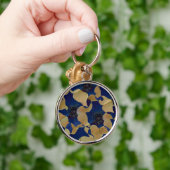 Kunst van beige en blauw bloempatroon sleutelhanger (Hand)