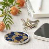 Kunst van beige en blauw bloempatroon sleutelhanger (Zijkant)