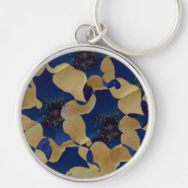 Kunst van beige en blauw bloempatroon sleutelhanger