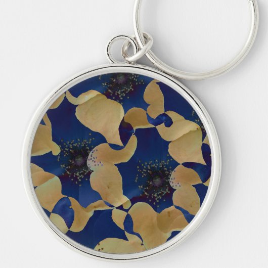 Kunst van beige en blauw bloempatroon sleutelhanger (Voorkant)
