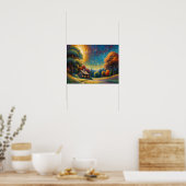 Kunst van bergbos en blokhut poster (Keuken)