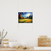 Kunst van bergbos en blokhut poster (Keuken)
