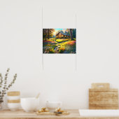 Kunst van bergbos en blokhut poster (Keuken)