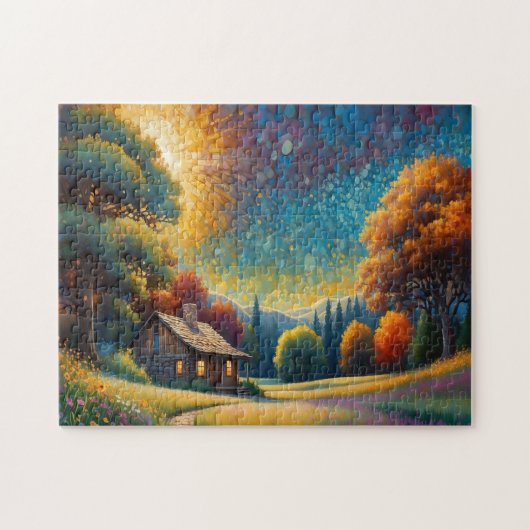 Kunst van berghut in bos legpuzzel (Horizontaal)