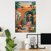 Kunst van binnenplaats bij zonsondergang - Boho tu Poster (Thuiskantoor)