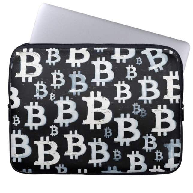 Kunst van Bitcoin (BW #1) olieverfschilderij Laptop Sleeve (Voorkant)