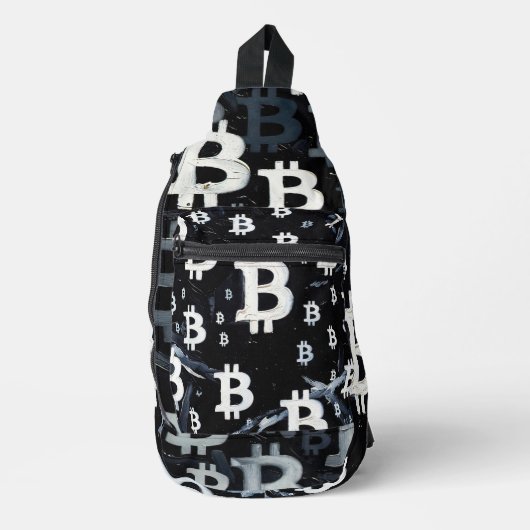 Kunst van Bitcoin (BW-C) olieverfschilderij Sling Bag (Voorkant)