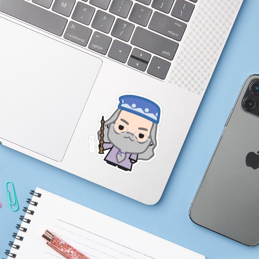 Kunst van de kunsttekenfilm Dumbledore Sticker (Laptop met iPhone)