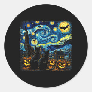 Kunst van de nachtelijke hemel Zwarte kattenliefhe Ronde Sticker