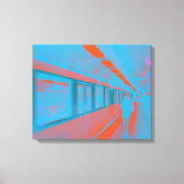 Kunst van de Parijse vrouw in de metro in blauw si Canvas Afdruk